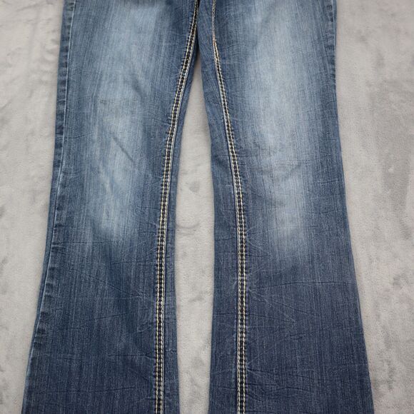 Ariya Jeans Pants Womens 6 Blue Bootcut Low Rise Button Stretch Dark Wash Denim - Picture 12 of 16